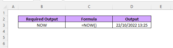 NOW function in Excel