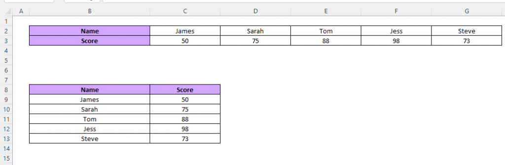 Excel TRANSPOSE function